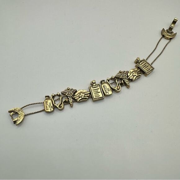 TOFA Vintage Physician Medical Gold Tone Charm Stretch Bracelet Retro - Picture 2 of 12